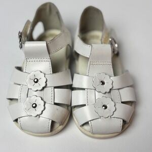 Laguna White Leather‎ Floral Fisherman Sandals Toddler Girls Size 4 Brazil Made